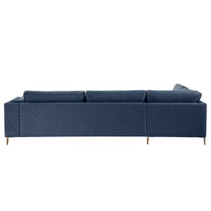 Ecksofa COSO Classic+ mit Ottomane Webstoff - Webstoff Inze: Blau - Breite: 311 cm - Ottomane davorstehend links - Bettkasten - Eiche Dunkel