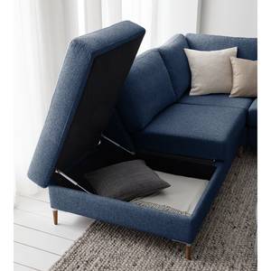 Ecksofa COSO Classic+ mit Ottomane Webstoff - Webstoff Inze: Blau - Breite: 311 cm - Ottomane davorstehend links - Bettkasten - Eiche Dunkel