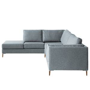 Ecksofa COSO Classic+ mit Ottomane Webstoff - Webstoff Inze: Graublau - Breite: 311 cm - Ottomane davorstehend links - Bettkasten - Eiche Dunkel