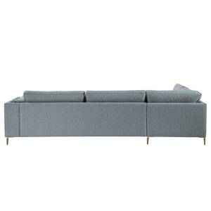 Ecksofa COSO Classic+ mit Ottomane Webstoff - Webstoff Inze: Graublau - Breite: 311 cm - Ottomane davorstehend links - Bettkasten - Eiche Dunkel