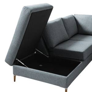 Ecksofa COSO Classic+ mit Ottomane Webstoff - Webstoff Inze: Graublau - Breite: 311 cm - Ottomane davorstehend links - Bettkasten - Eiche Dunkel