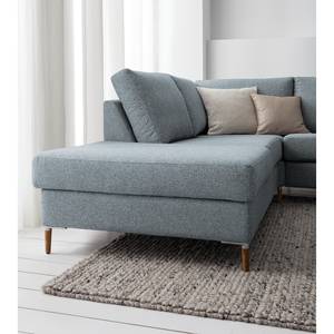 Ecksofa COSO Classic+ mit Ottomane Webstoff - Webstoff Inze: Graublau - Breite: 311 cm - Ottomane davorstehend links - Bettkasten - Eiche Dunkel