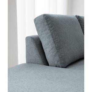 Ecksofa COSO Classic+ mit Ottomane Webstoff - Webstoff Inze: Graublau - Breite: 311 cm - Ottomane davorstehend links - Bettkasten - Eiche Dunkel