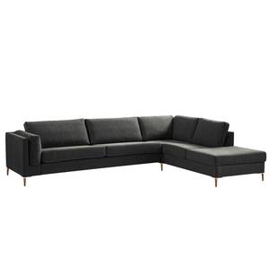 Ecksofa COSO Classic+ mit Ottomane Webstoff - Chenille Rufi: Anthrazit - Breite: 311 cm - Ottomane davorstehend rechts - Bettkasten - Eiche Dunkel