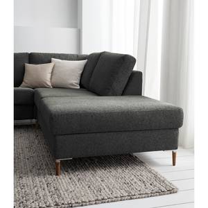 Ecksofa COSO Classic+ mit Ottomane Webstoff - Chenille Rufi: Anthrazit - Breite: 311 cm - Ottomane davorstehend rechts - Bettkasten - Eiche Dunkel