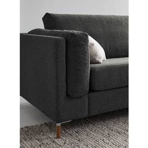 Ecksofa COSO Classic+ mit Ottomane Webstoff - Chenille Rufi: Anthrazit - Breite: 311 cm - Ottomane davorstehend rechts - Bettkasten - Eiche Dunkel