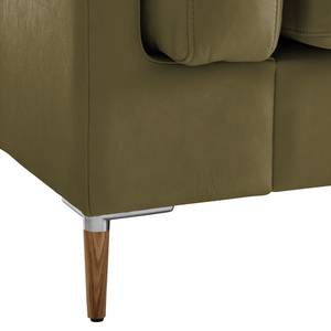 Ecksofa COSO Classic+ mit Ottomane Echtleder - Echtleder Taru: Olivgrün - Breite: 311 cm - Ottomane davorstehend rechts - Bettkasten - Eiche Dunkel