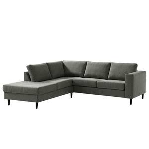 Ecksofa COSO Classic mit Ottomane Webstoff - Stoff Lica: Dunkelgrau - Breite: 238 cm - Ottomane davorstehend links - Keine Funktion - Buche