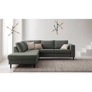 Ecksofa COSO Classic mit Ottomane Webstoff - Stoff Lica: Dunkelgrau - Breite: 238 cm - Ottomane davorstehend links - Keine Funktion - Buche