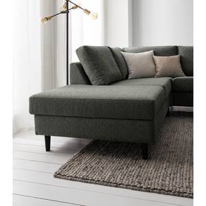 Ecksofa COSO Classic mit Ottomane Webstoff - Stoff Lica: Dunkelgrau - Breite: 238 cm - Ottomane davorstehend links - Keine Funktion - Buche