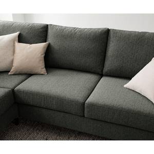 Ecksofa COSO Classic mit Ottomane Webstoff - Stoff Lica: Dunkelgrau - Breite: 238 cm - Ottomane davorstehend links - Keine Funktion - Buche