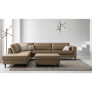 Gestoffeerde hocker COSO Classic echt leer - Leer Neto: Taupe - Breedte: 95 cm - Beuk