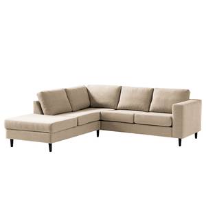 Ecksofa COSO Classic mit Ottomane Webstoff - Webstoff Milan: Beige - Breite: 238 cm - Ottomane davorstehend links - Keine Funktion - Buche