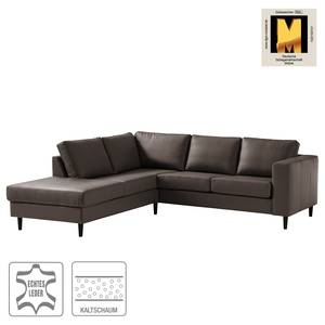 Ecksofa COSO Classic mit Ottomane Echtleder - Echtleder Neto: Braun - Breite: 238 cm - Ottomane davorstehend links - Keine Funktion - Buche