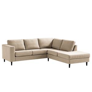 Ecksofa COSO Classic mit Ottomane Webstoff - Webstoff Milan: Beige - Breite: 238 cm - Ottomane davorstehend rechts - Bettkasten - Buche