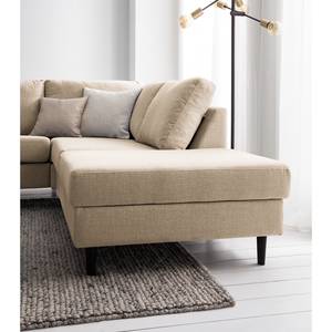 Ecksofa COSO Classic mit Ottomane Webstoff - Webstoff Milan: Beige - Breite: 238 cm - Ottomane davorstehend rechts - Bettkasten - Buche