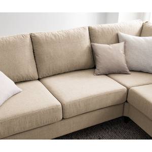 Ecksofa COSO Classic mit Ottomane Webstoff - Webstoff Milan: Beige - Breite: 238 cm - Ottomane davorstehend rechts - Bettkasten - Buche