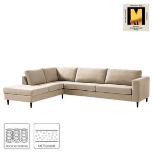 Ecksofa COSO Classic mit Ottomane Webstoff - Webstoff Milan: Beige - Breite: 304 cm - Ottomane davorstehend links - Keine Funktion - Buche