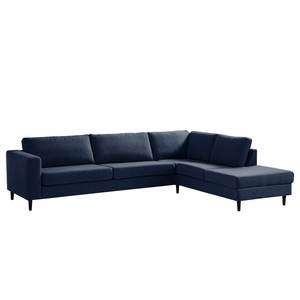 Ecksofa COSO Classic mit Ottomane Webstoff - Webstoff Milan: Dunkelblau - Breite: 304 cm - Ottomane davorstehend rechts - Bettkasten - Buche