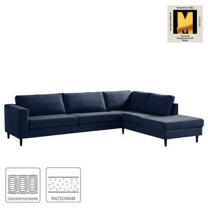 Ecksofa COSO Classic mit Ottomane Webstoff - Webstoff Milan: Dunkelblau - Breite: 304 cm - Ottomane davorstehend rechts - Bettkasten - Buche