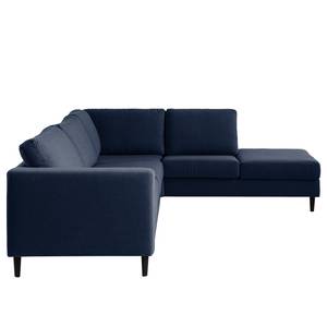 Ecksofa COSO Classic mit Ottomane Webstoff - Webstoff Milan: Dunkelblau - Breite: 304 cm - Ottomane davorstehend rechts - Bettkasten - Buche