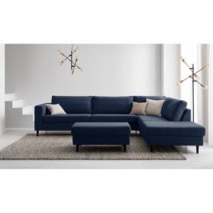 Ecksofa COSO Classic mit Ottomane Webstoff - Webstoff Milan: Dunkelblau - Breite: 304 cm - Ottomane davorstehend rechts - Bettkasten - Buche