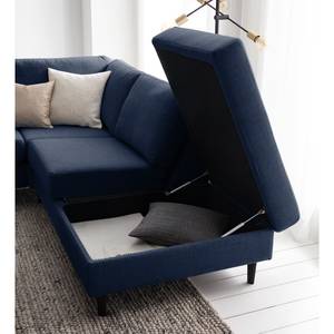 Ecksofa COSO Classic mit Ottomane Webstoff - Webstoff Milan: Dunkelblau - Breite: 304 cm - Ottomane davorstehend rechts - Bettkasten - Buche