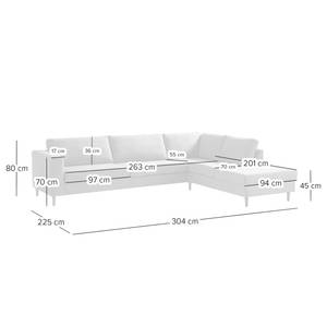 Ecksofa COSO Classic mit Ottomane Webstoff - Webstoff Milan: Dunkelblau - Breite: 304 cm - Ottomane davorstehend rechts - Bettkasten - Buche