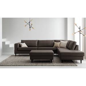 Ecksofa COSO Classic mit Ottomane Echtleder - Echtleder Neto: Braun - Breite: 304 cm - Ottomane davorstehend rechts - Keine Funktion - Buche