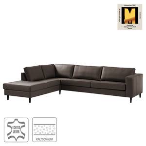 Ecksofa COSO Classic mit Ottomane Echtleder - Echtleder Neto: Braun - Breite: 304 cm - Ottomane davorstehend links - Bettkasten - Buche