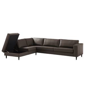 Ecksofa COSO Classic mit Ottomane Echtleder - Echtleder Neto: Braun - Breite: 304 cm - Ottomane davorstehend links - Bettkasten - Buche