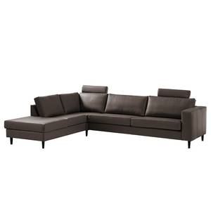 Ecksofa COSO Classic mit Ottomane Echtleder - Echtleder Neto: Braun - Breite: 304 cm - Ottomane davorstehend links - Bettkasten - Buche