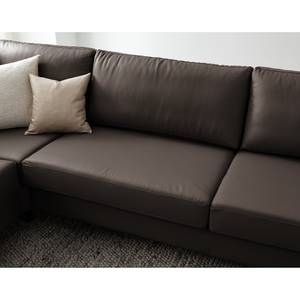 Ecksofa COSO Classic mit Ottomane Echtleder - Echtleder Neto: Braun - Breite: 304 cm - Ottomane davorstehend links - Bettkasten - Buche