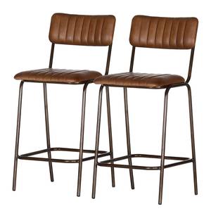 Barstoelen Blasdell (set van 2) echt leer/metaal - vintagebruin/antiek messingkleurig