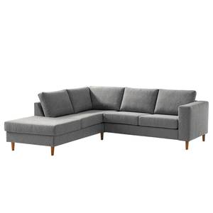 Ecksofa COSO Classic mit Ottomane Webstoff - Stoff Lica: Hellgrau - Breite: 238 cm - Ottomane davorstehend links - Bettkasten - Eiche