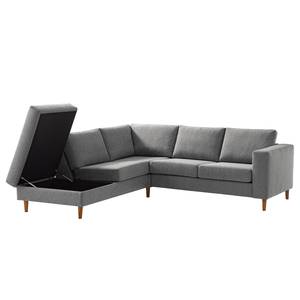 Ecksofa COSO Classic mit Ottomane Webstoff - Stoff Lica: Hellgrau - Breite: 238 cm - Ottomane davorstehend links - Bettkasten - Eiche