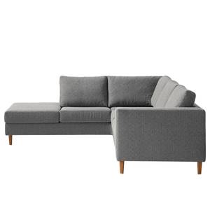 Ecksofa COSO Classic mit Ottomane Webstoff - Stoff Lica: Hellgrau - Breite: 238 cm - Ottomane davorstehend links - Bettkasten - Eiche