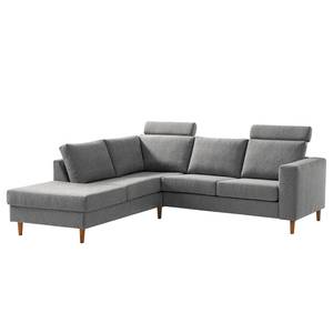 Ecksofa COSO Classic mit Ottomane Webstoff - Stoff Lica: Hellgrau - Breite: 238 cm - Ottomane davorstehend links - Bettkasten - Eiche