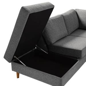 Ecksofa COSO Classic mit Ottomane Webstoff - Stoff Lica: Hellgrau - Breite: 238 cm - Ottomane davorstehend links - Bettkasten - Eiche