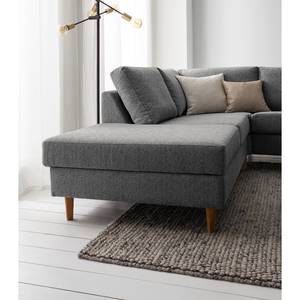 Ecksofa COSO Classic mit Ottomane Webstoff - Stoff Lica: Hellgrau - Breite: 238 cm - Ottomane davorstehend links - Bettkasten - Eiche