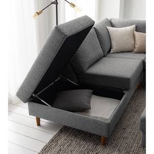 Ecksofa COSO Classic mit Ottomane Webstoff - Stoff Lica: Hellgrau - Breite: 238 cm - Ottomane davorstehend links - Bettkasten - Eiche