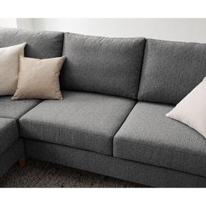 Ecksofa COSO Classic mit Ottomane Webstoff - Stoff Lica: Hellgrau - Breite: 238 cm - Ottomane davorstehend links - Bettkasten - Eiche