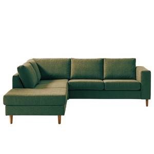 Ecksofa COSO Classic mit Ottomane Webstoff - Stoff Lica: Grün - Breite: 238 cm - Ottomane davorstehend links - Bettkasten - Eiche