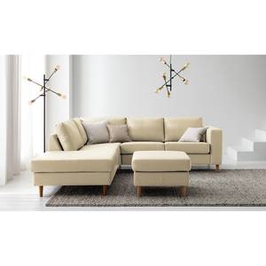 Ecksofa COSO Classic mit Ottomane Echtleder - Echtleder Neto: Creme - Breite: 238 cm - Ottomane davorstehend links - Bettkasten - Eiche