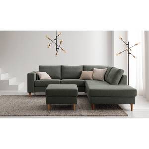 Ecksofa COSO Classic mit Ottomane Webstoff - Stoff Lica: Dunkelgrau - Breite: 238 cm - Ottomane davorstehend rechts - Bettkasten - Eiche