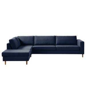 Ecksofa COSO Classic mit Ottomane Webstoff - Webstoff Milan: Dunkelblau - Breite: 304 cm - Ottomane davorstehend links - Keine Funktion - Eiche