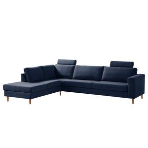 Ecksofa COSO Classic mit Ottomane Webstoff - Webstoff Milan: Dunkelblau - Breite: 304 cm - Ottomane davorstehend links - Keine Funktion - Eiche