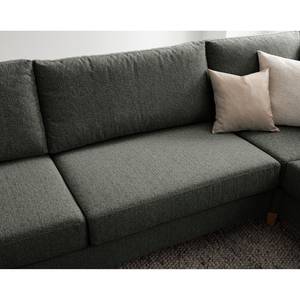 Ecksofa COSO Classic mit Ottomane Webstoff - Stoff Lica: Dunkelgrau - Breite: 304 cm - Ottomane davorstehend rechts - Keine Funktion - Eiche