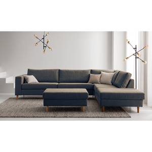 Ecksofa COSO Classic mit Ottomane Webstoff - Stoff Lica: Blau - Breite: 304 cm - Ottomane davorstehend rechts - Keine Funktion - Eiche