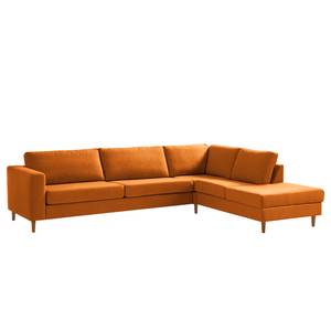 Ecksofa COSO Classic mit Ottomane Webstoff - Webstoff Milan: Rostbraun - Breite: 304 cm - Ottomane davorstehend rechts - Keine Funktion - Eiche